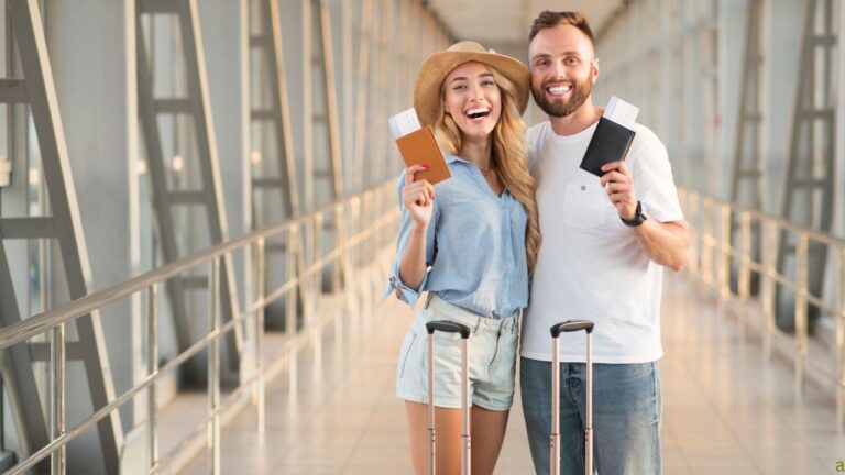 Couple with Passports boarding a cruise ship