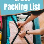 A person carefully packs their suitcase with clothes, preparing for a dream voyage. The text reads "Mediterranean Cruise Packing List," guiding travelers on essentials for their upcoming adventure.