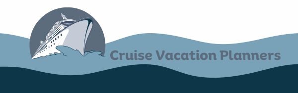 Illustration of a cruise ship on waves with the text "Cruise Vacation Planners" next to it.