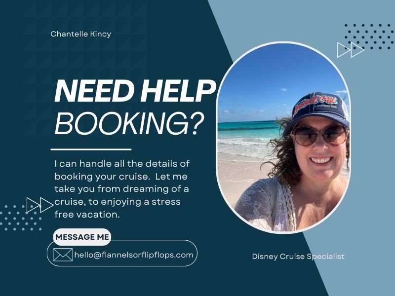 Image of a woman on a beach promoting cruise booking services. Contact: hello@flannelsorflipflops.com.