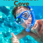 Person snorkeling underwater, giving a thumbs-up with "Beaches near Amber Cove" text above.