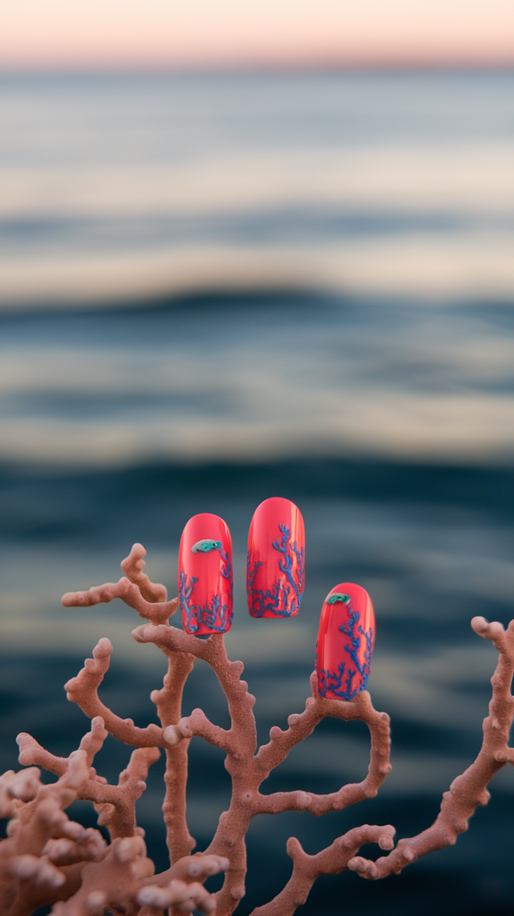 Colorful nail art inspired by coral reefs