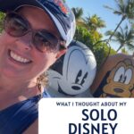 Woman smiling with Mickey and Pluto beach balls; caption reads "What I Thought About My Solo Disney Cruise.